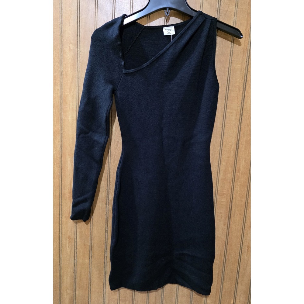 Abercrombie Sweater Dress Women Sz XS Black Knit One Shoulder Bodycon NWT